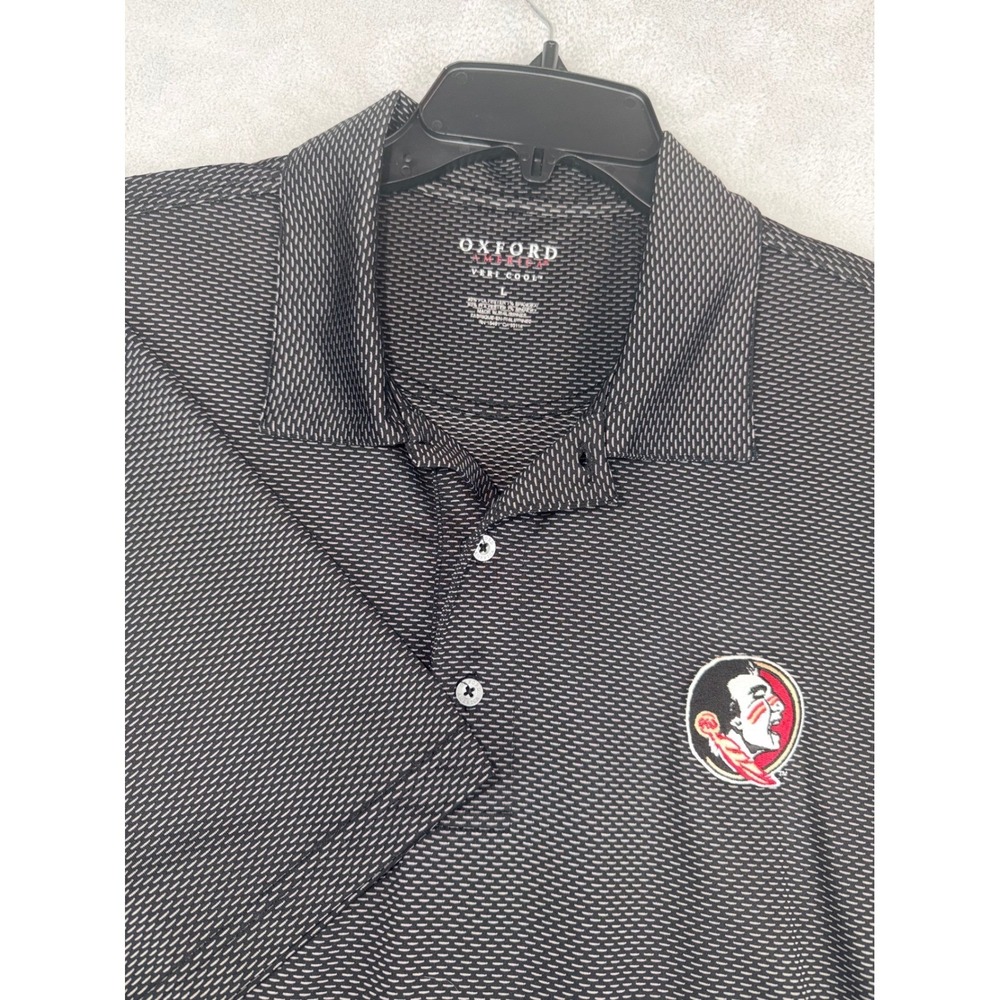 Oxford America Mens Large FSU Seminoles VRI COOL Polo Shirt Black White Textured